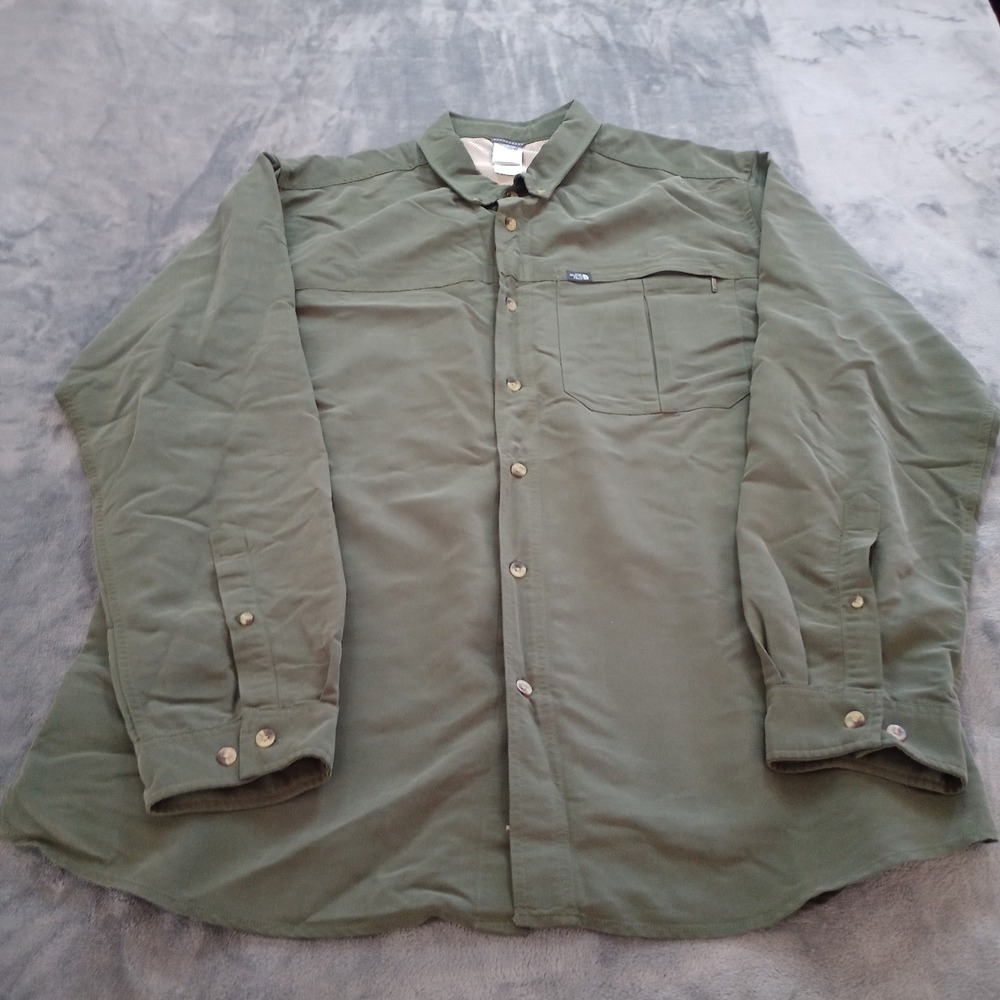 The North Face Shirt Mens‎ XXL Green Long Sleeve Button Down Zip Pocket A412